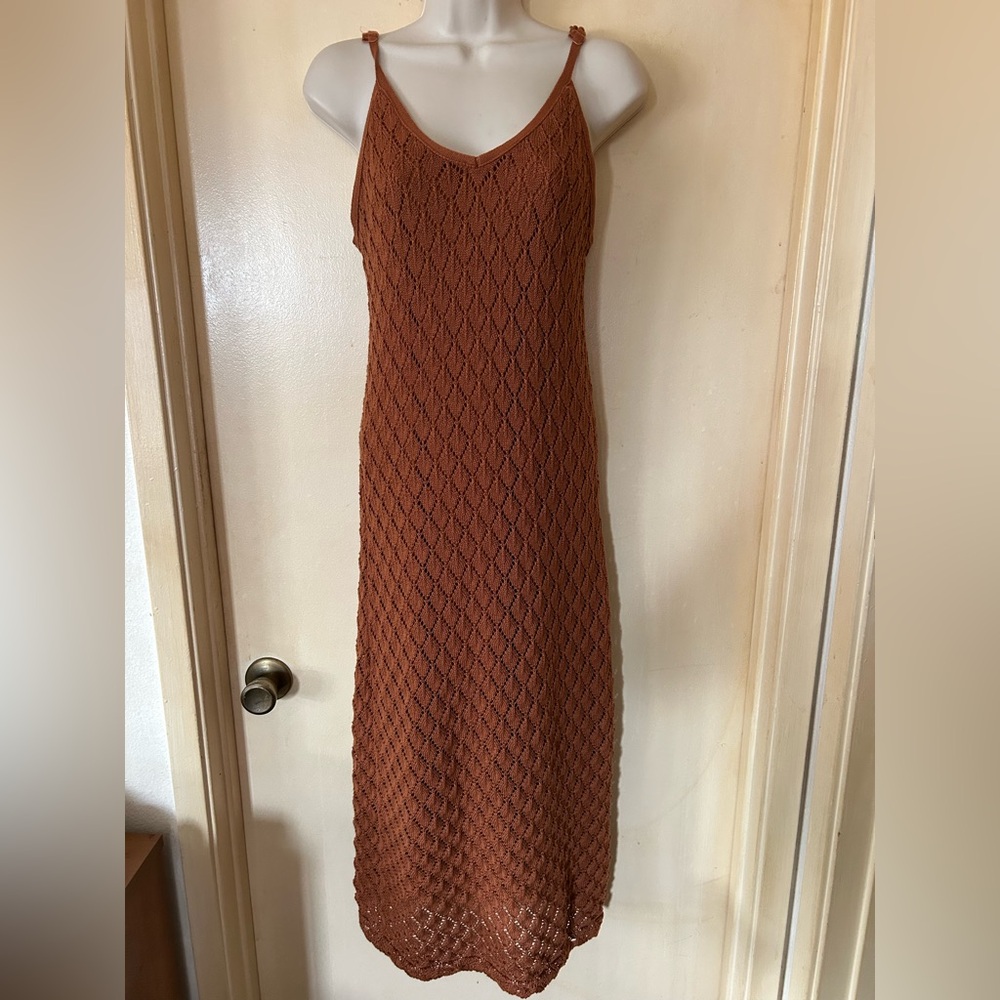 And Now This Crochet Knit Midi Dress in Rich Rust size L